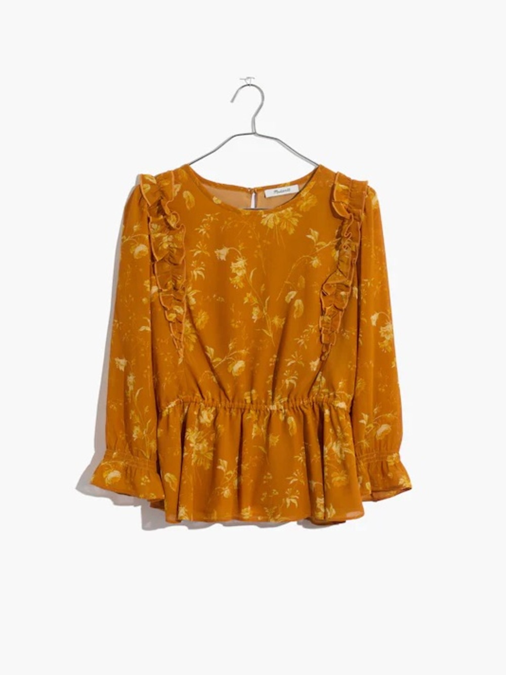 Madewell Ruffle-Shoulder Peplum Top in Tonal Botanical Size Medium